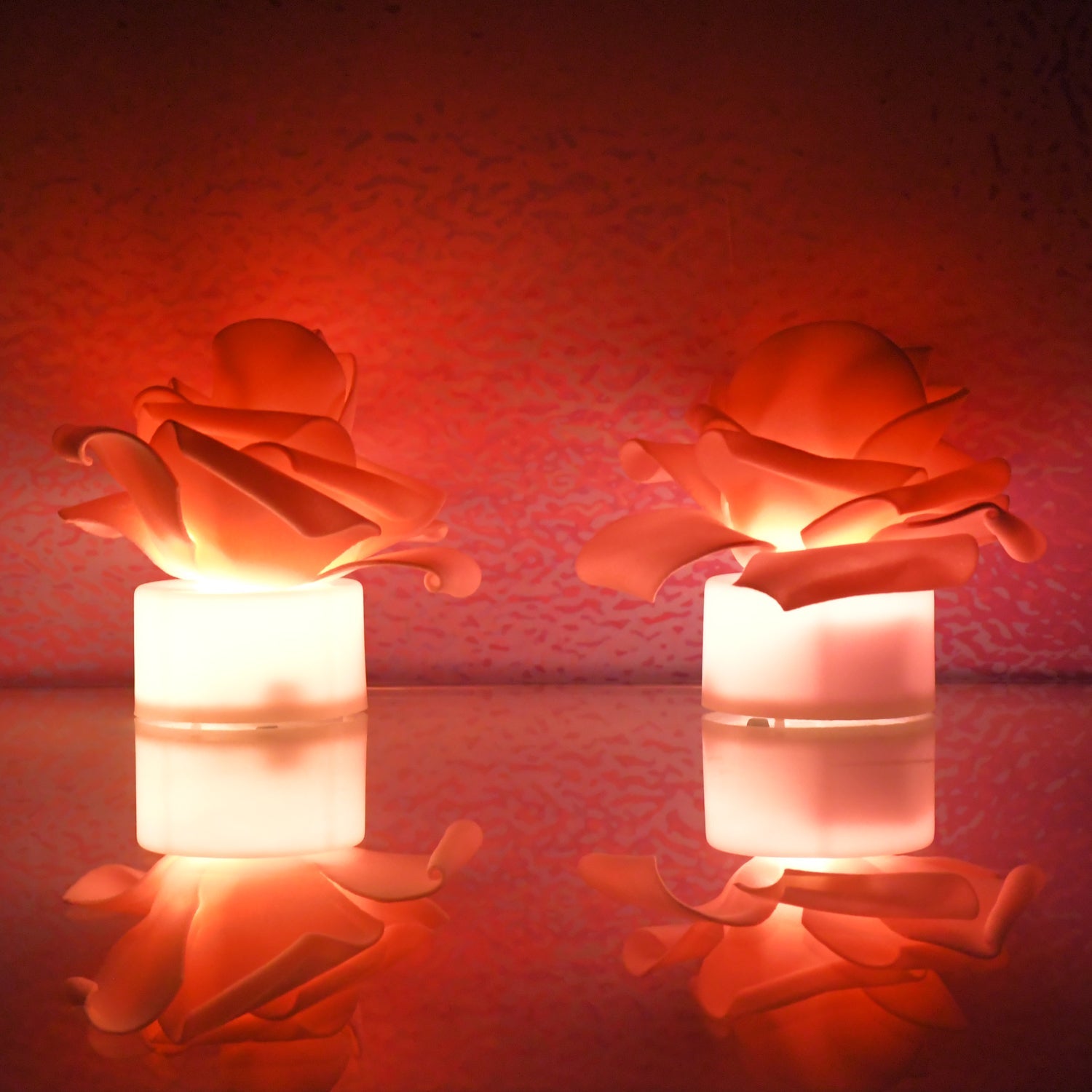 Rose Flower Shaped LED Flickering Tealight Candles (2 Pc) Rose Flower Shaped LED Flickering Tealight Candles (2 Pc)